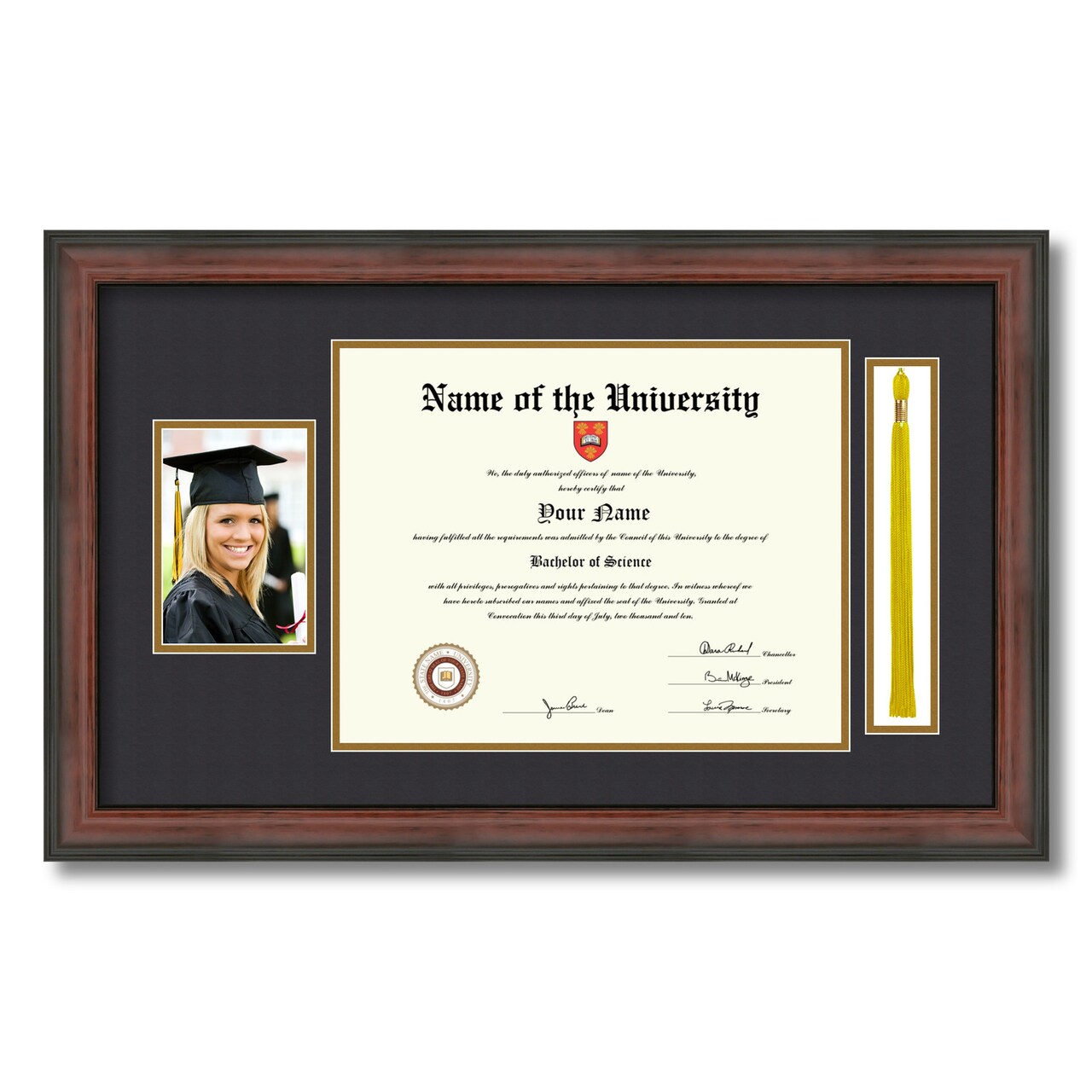 ArtToFrames 11x14 inch Diploma Frame with 5x7 Inch Image Opening and Tassel Opening - Framed with Black and Gold Mats, Comes with Regular Acrylic and Sawtooth Hanger for Wall Hanging (DIT-11x14)
